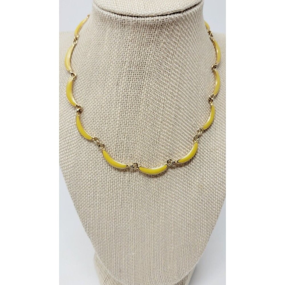 #8 Vintage Crescent Shape Yellow Enamel Gold tone Choker Necklace